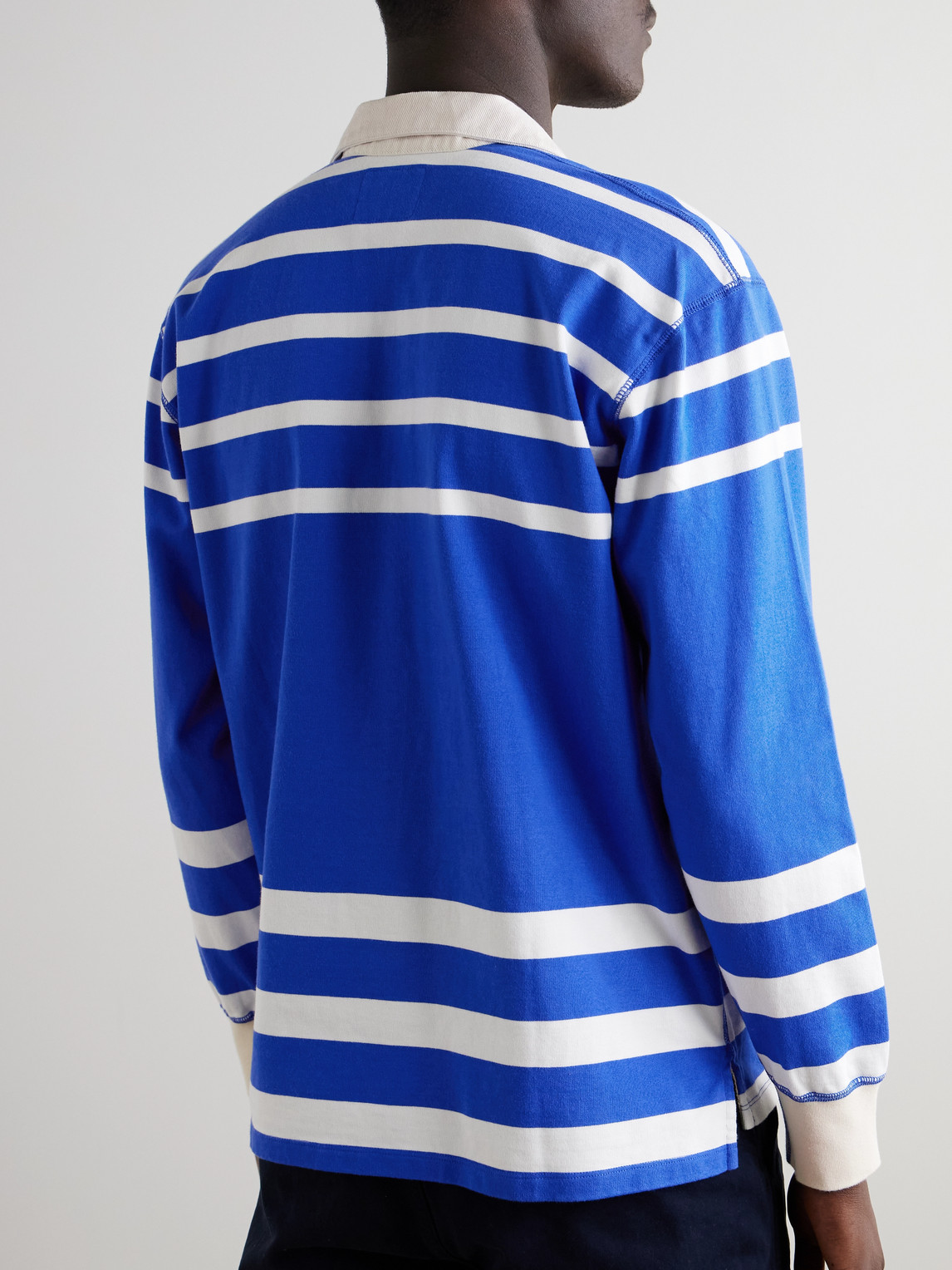 Drake's Striped Cotton-jersey Polo Shirt In Blue
