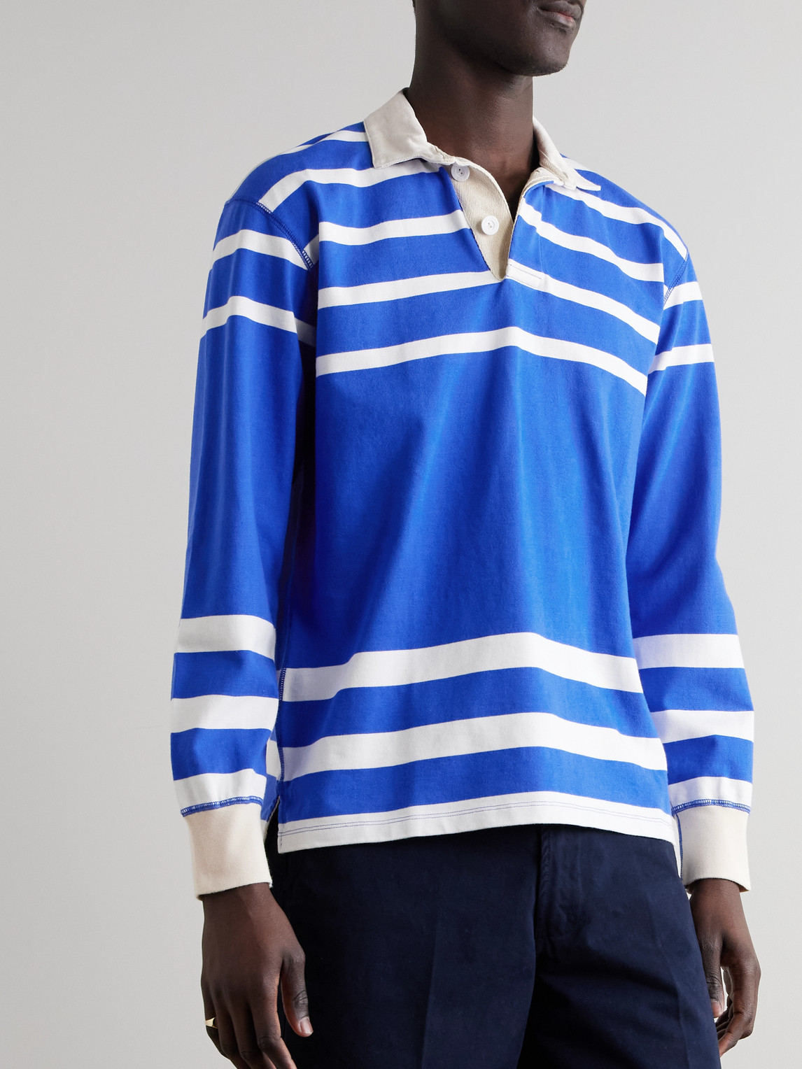 Drake's Striped Cotton-jersey Polo Shirt In Blue