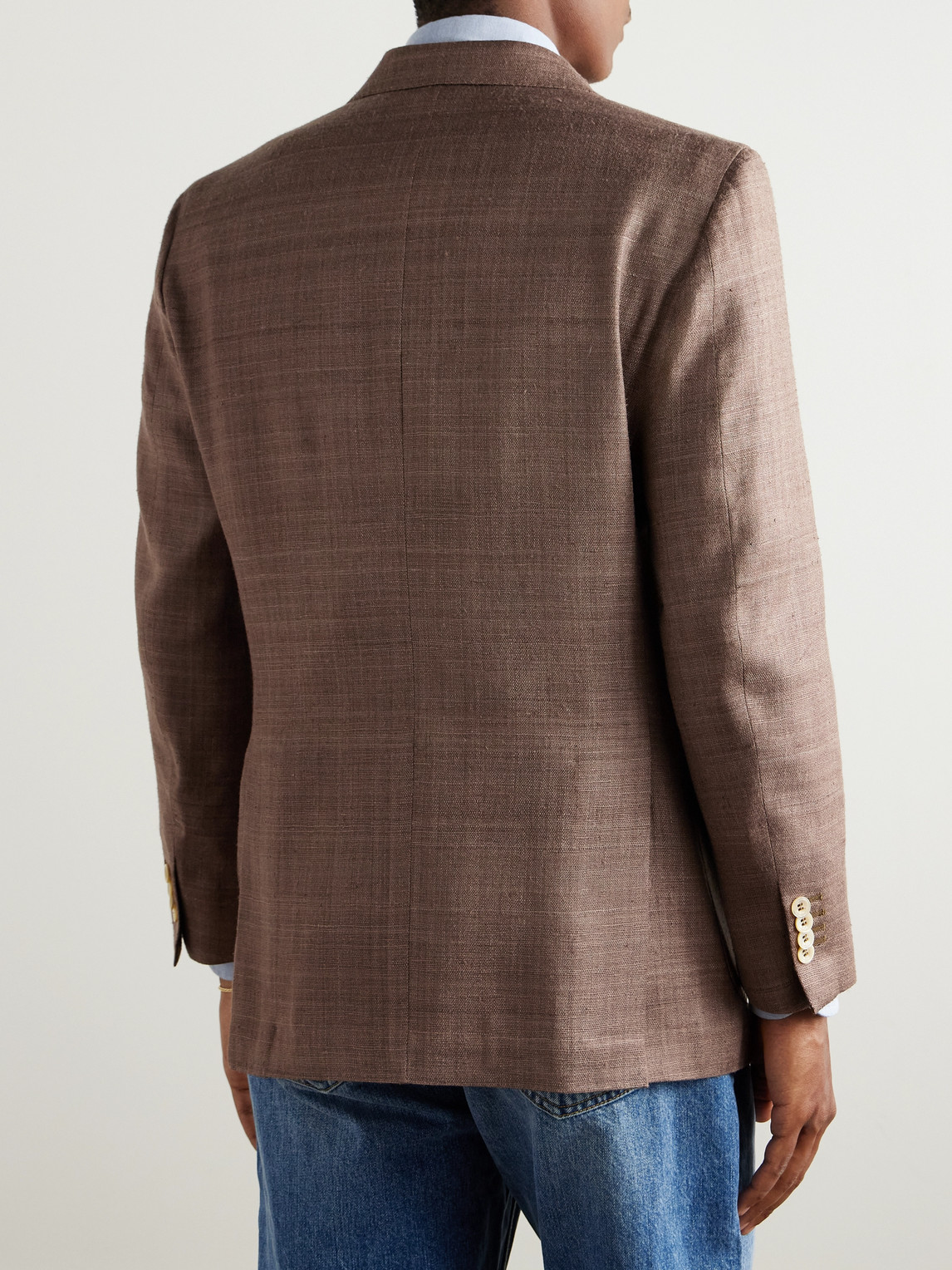 Shop Drake's Double-breasted Silk Blazer In Brown