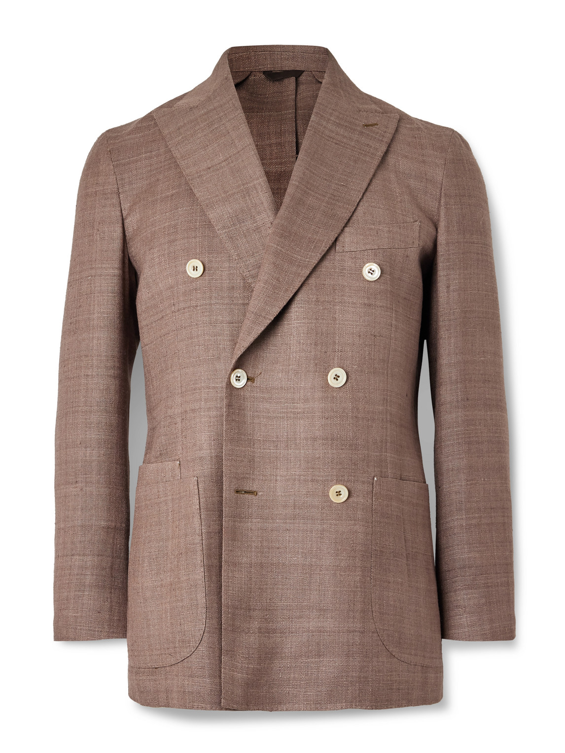 Drake's Double-breasted Silk Blazer In Brown