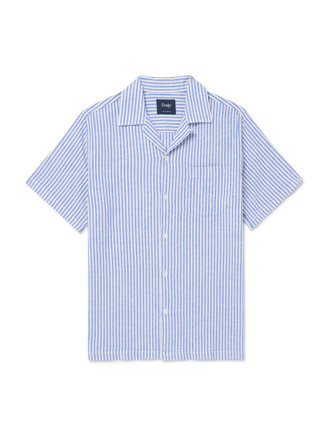 Convertible-Collar Striped Cotton and Linen-Blend Shirt