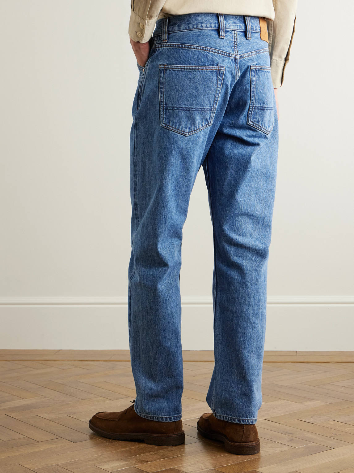 Shop Drake's Tapered Selvedge Denim Jeans In Blue