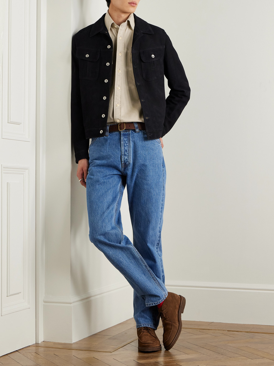 Shop Drake's Tapered Selvedge Denim Jeans In Blue