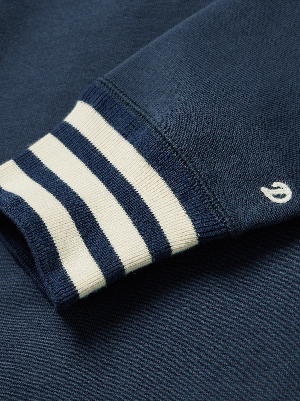 DRAKE'S LOGO-EMBROIDERED STRIPED COTTON-JERSEY SWEATSHIRT