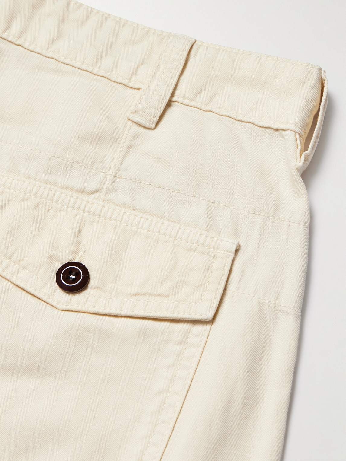 Shop Drake's Tapered Herringbone Cotton And Linen-blend Twill Trousers In Neutrals
