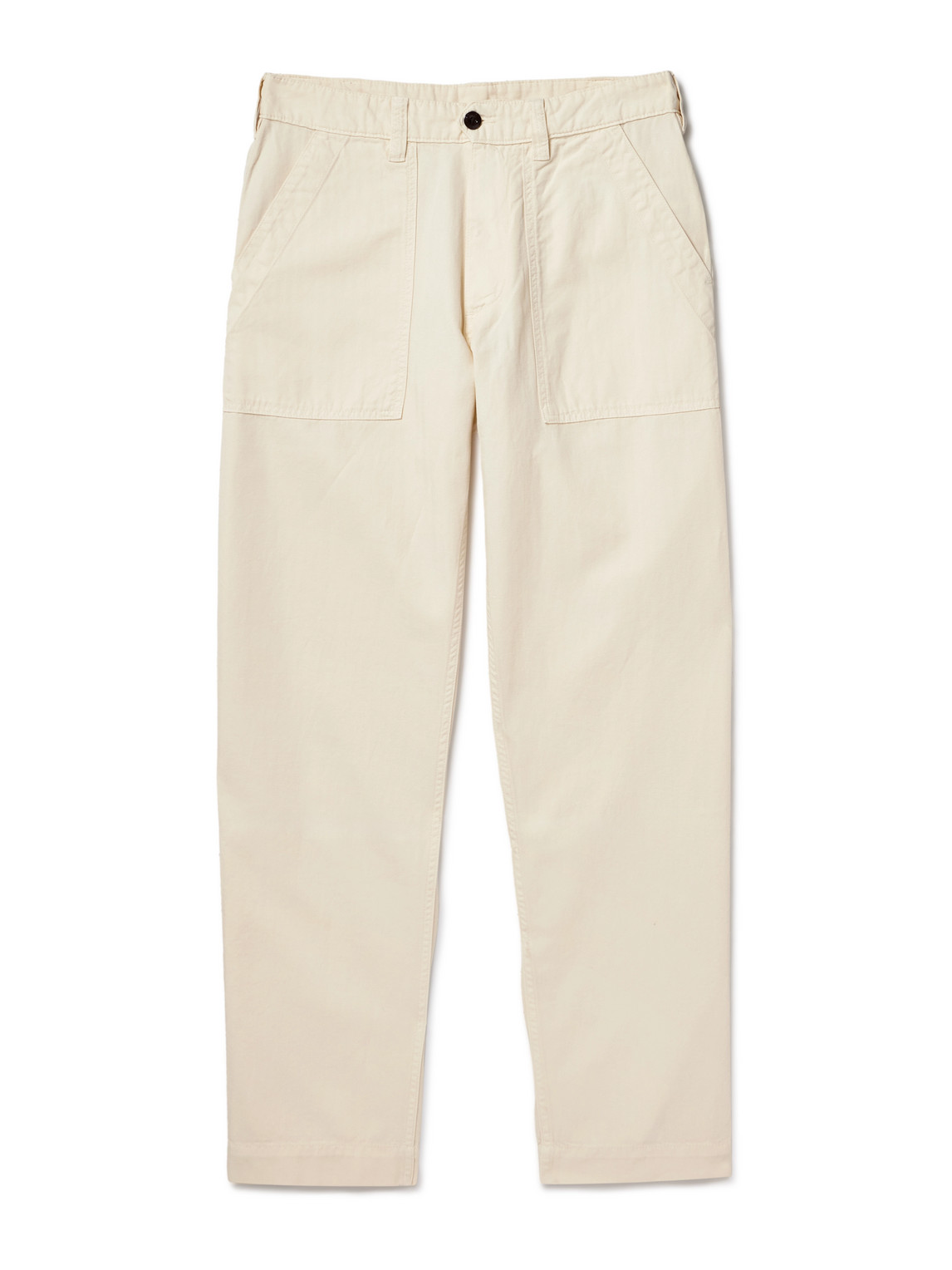 Drake's Tapered Herringbone Cotton And Linen-blend Twill Trousers In Neutrals