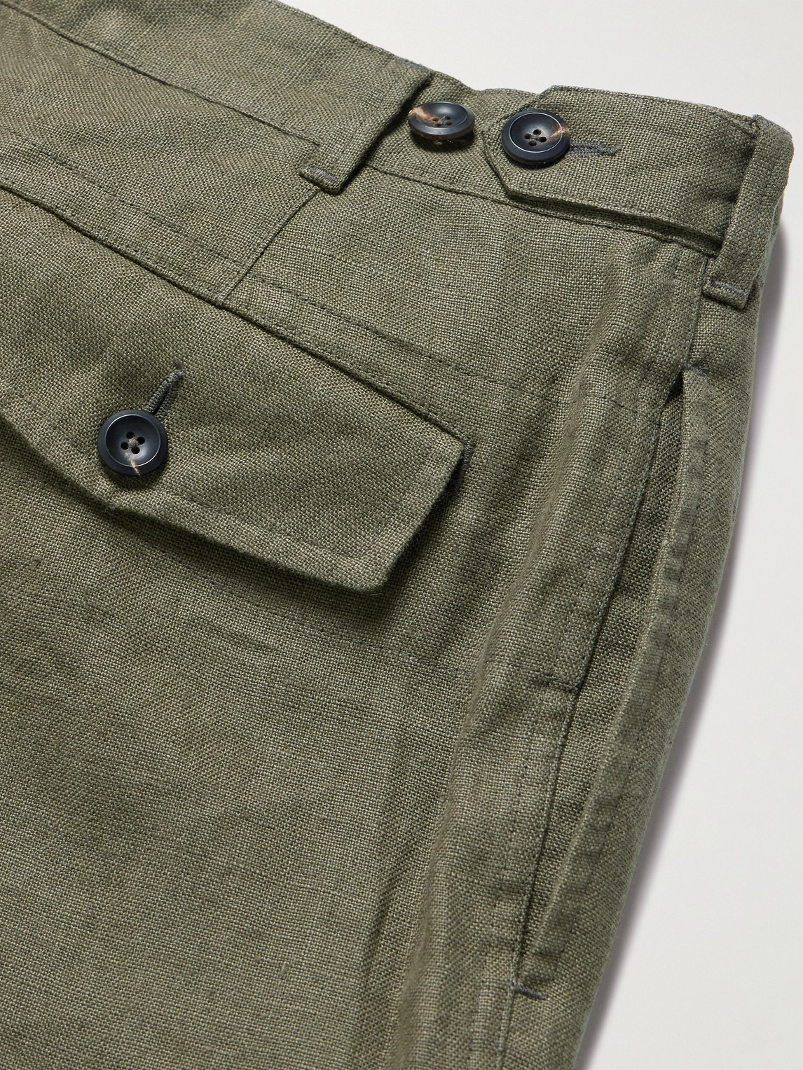 Shop Drake's Games Tapered Pleated Linen Suit Trousers In Green