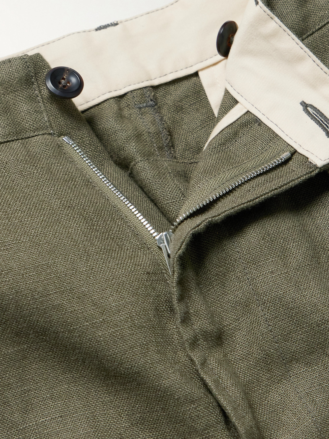 Shop Drake's Games Tapered Pleated Linen Suit Trousers In Green
