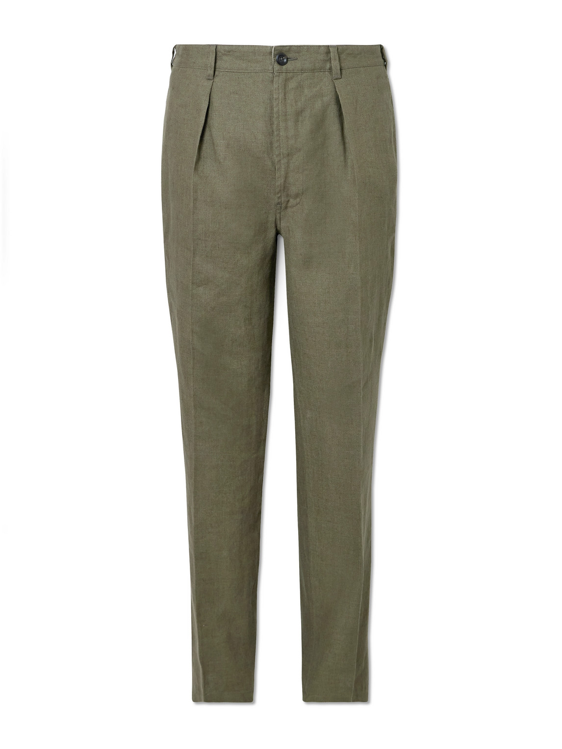 Drake's Games Tapered Pleated Linen Suit Trousers In Green