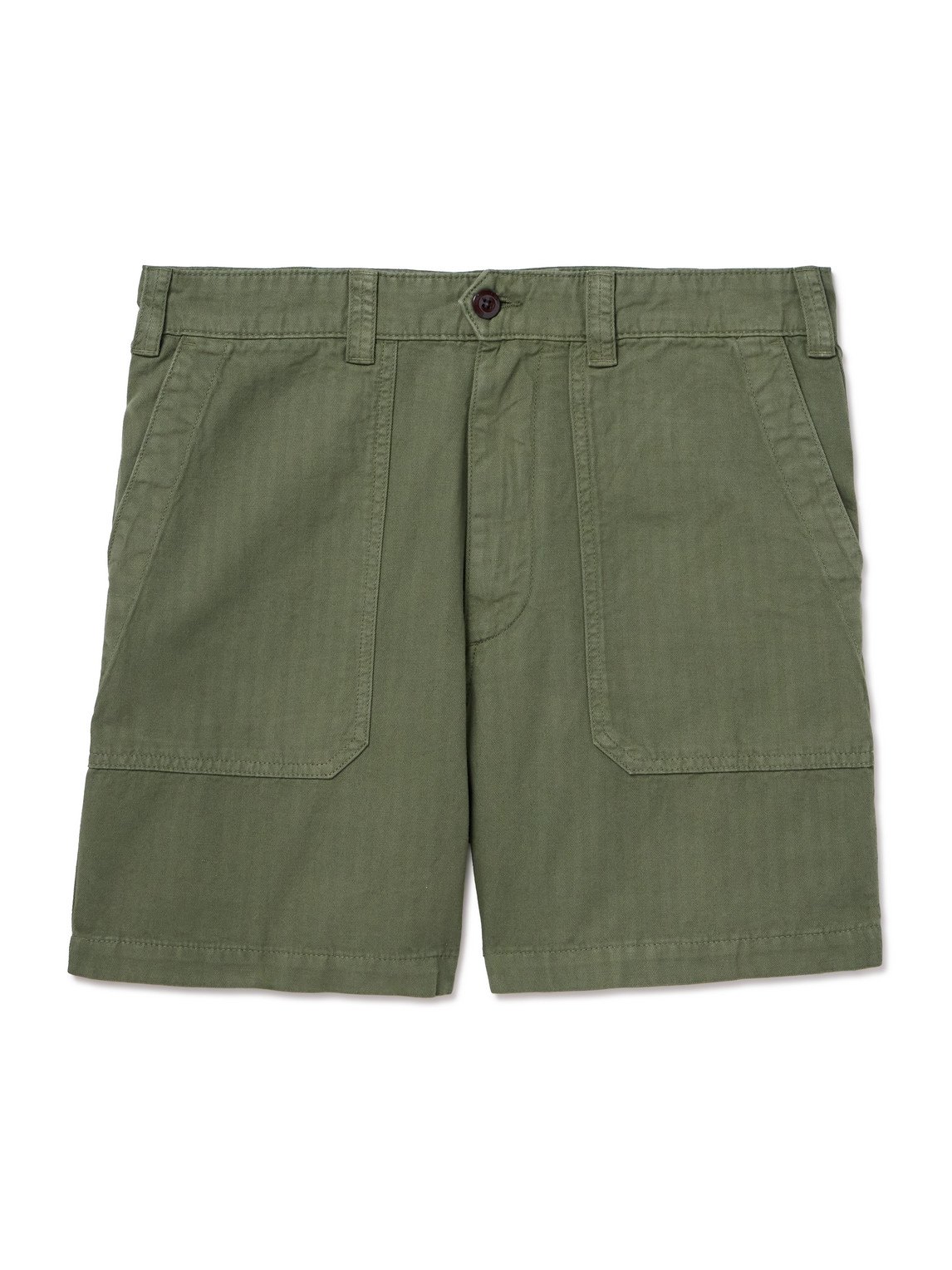 Drake's Herringbone Cotton And Linen-blend Twill Shorts In Green