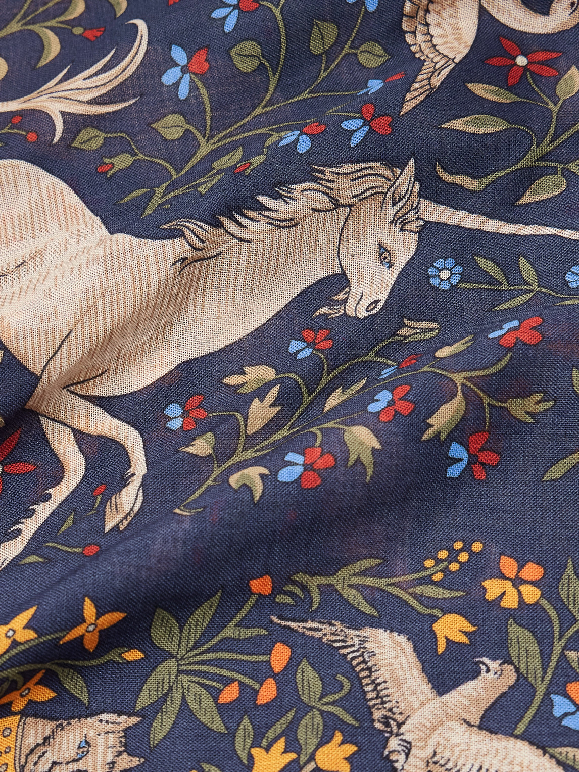 Drake's Mens Navy Unicorn Garden Wool And Silk-blend Scarf In Blue