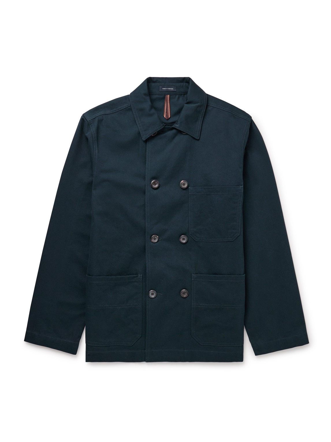 Drake's Double-breasted Cotton-twill Chore Jacket In Blue