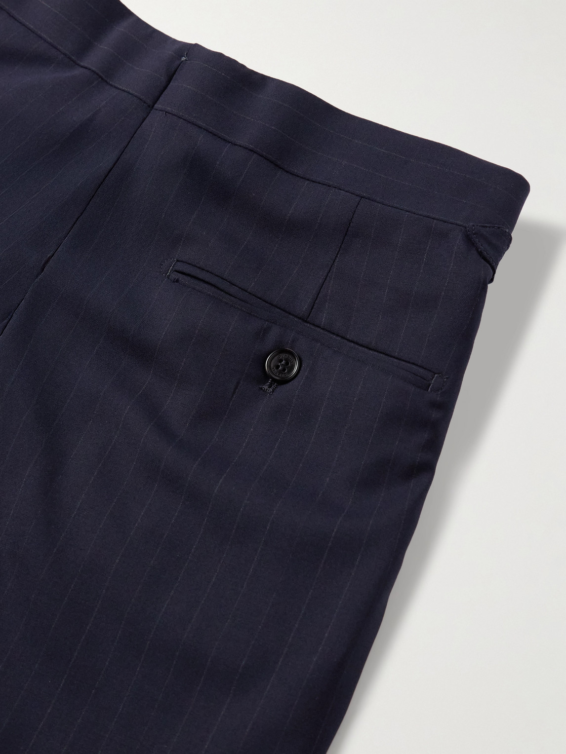 Dunhill Straight-leg Pleated Pinstriped Wool Suit Trousers In Blue