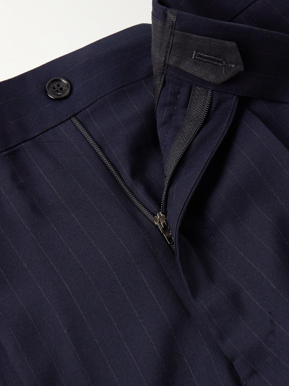 Dunhill Straight-leg Pleated Pinstriped Wool Suit Trousers In Blue