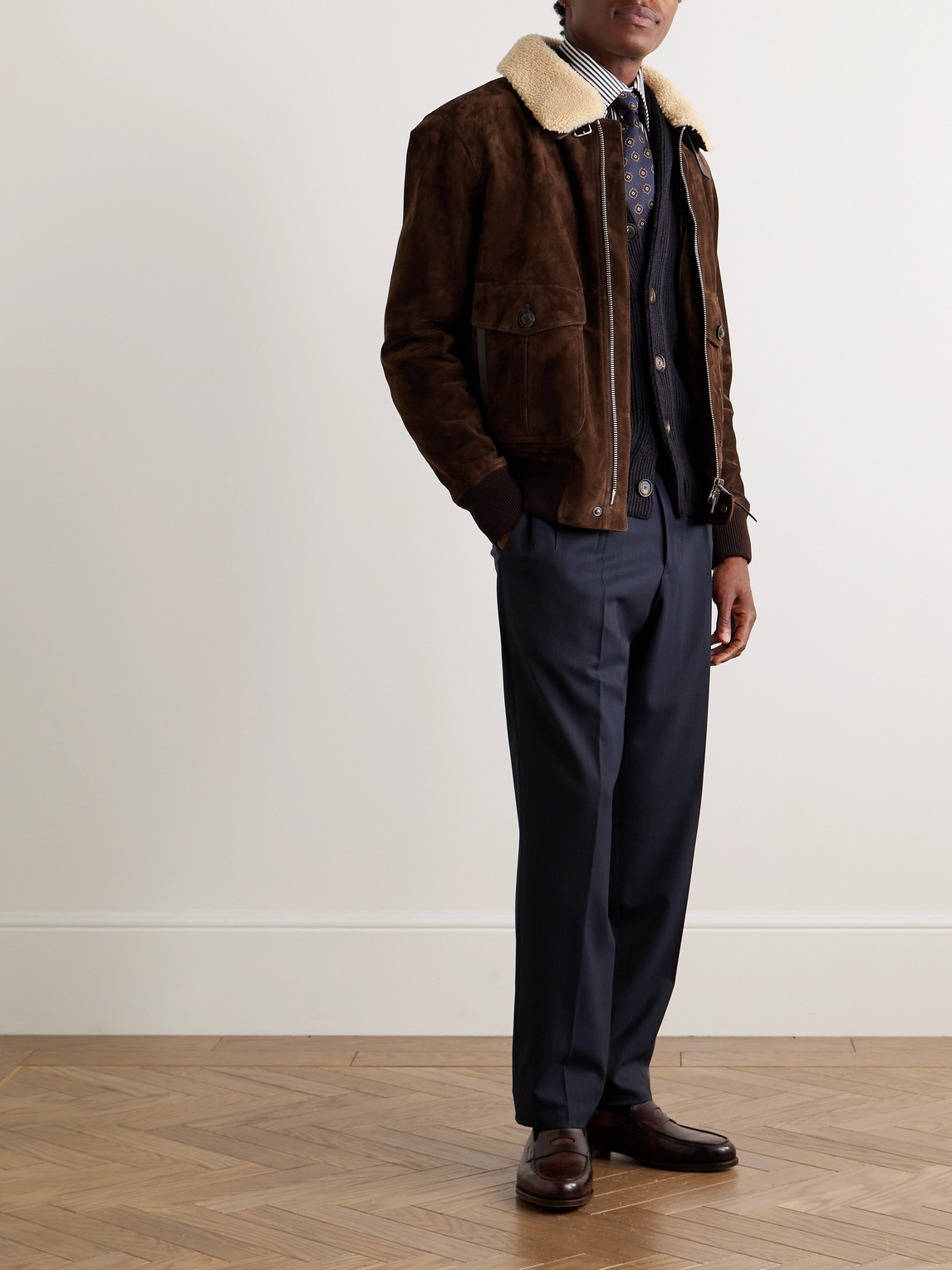 Dunhill Straight-leg Pleated Pinstriped Wool Suit Trousers In Blue