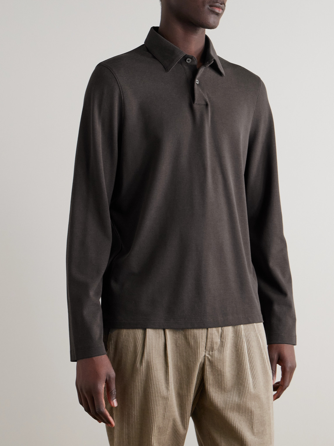 Dunhill Cotton And Silk-blend Piqué Polo Shirt In Brown