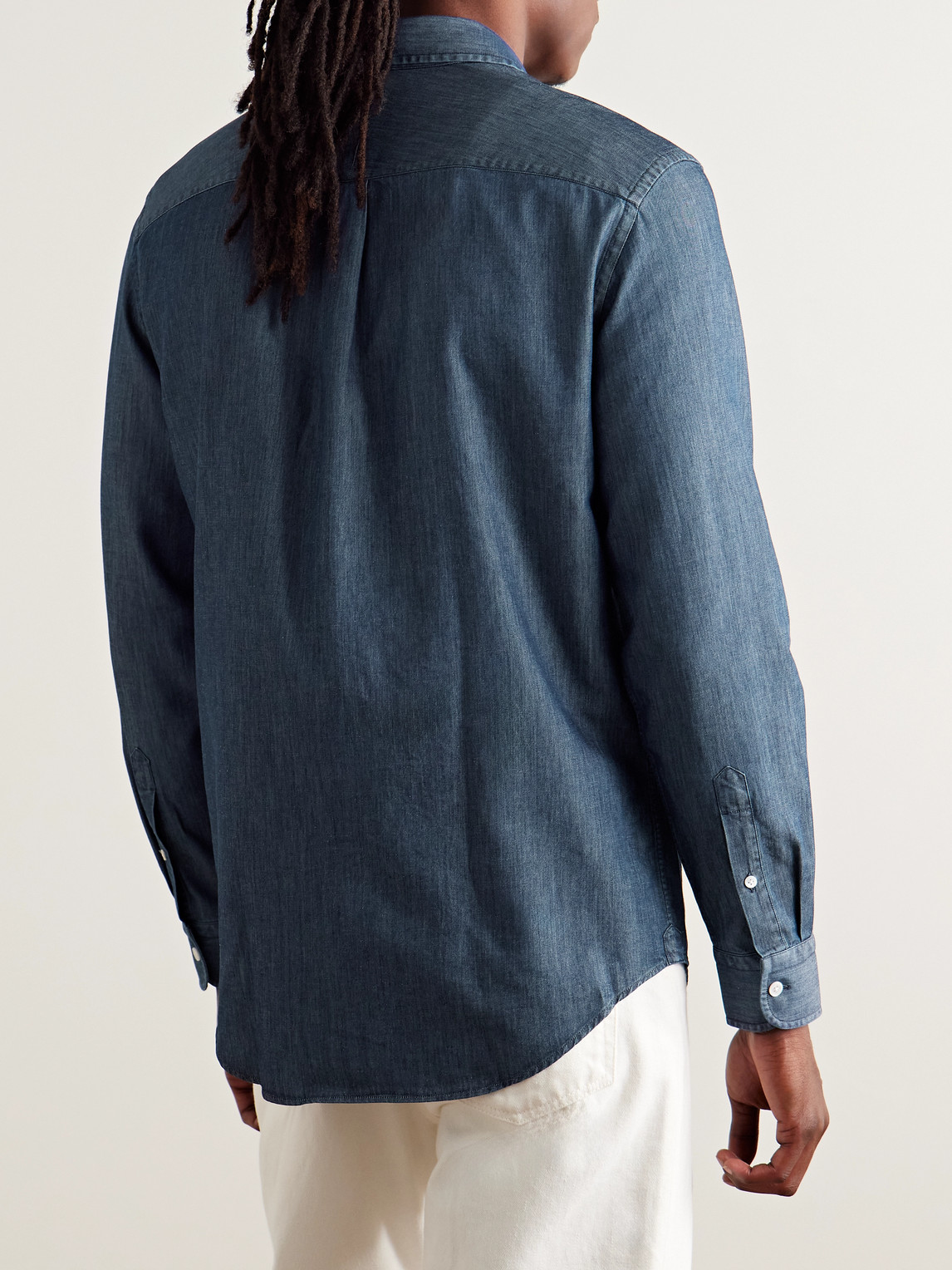 Dunhill Mulberry Silk And Cotton-blend Chambray Shirt In Blue
