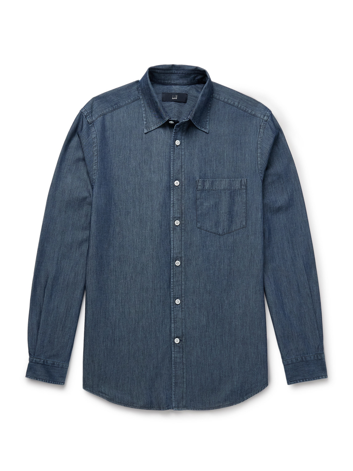 Dunhill Mulberry Silk And Cotton-blend Chambray Shirt In Blue