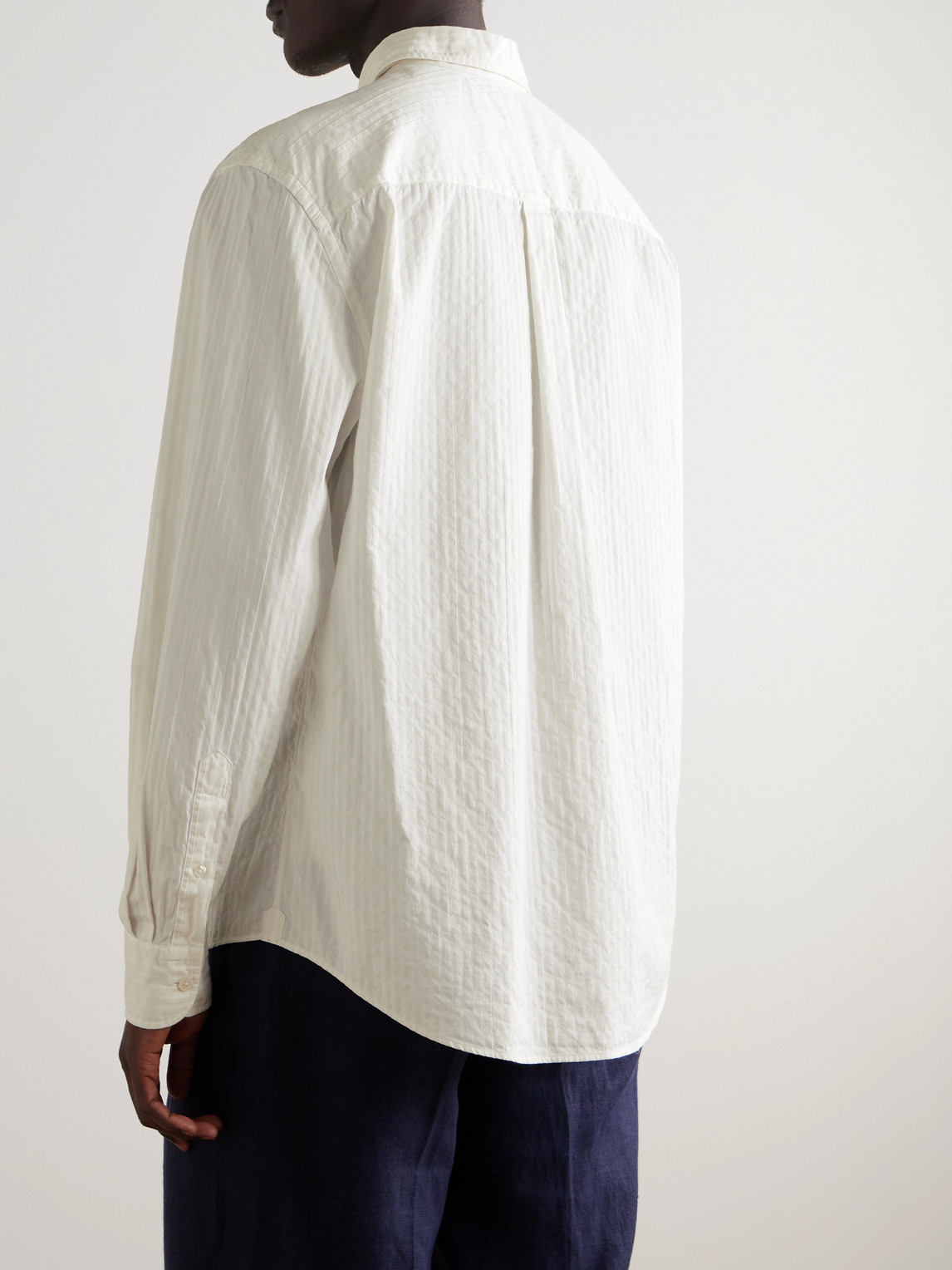 Dunhill Striped Cotton-jacquard Shirt In White