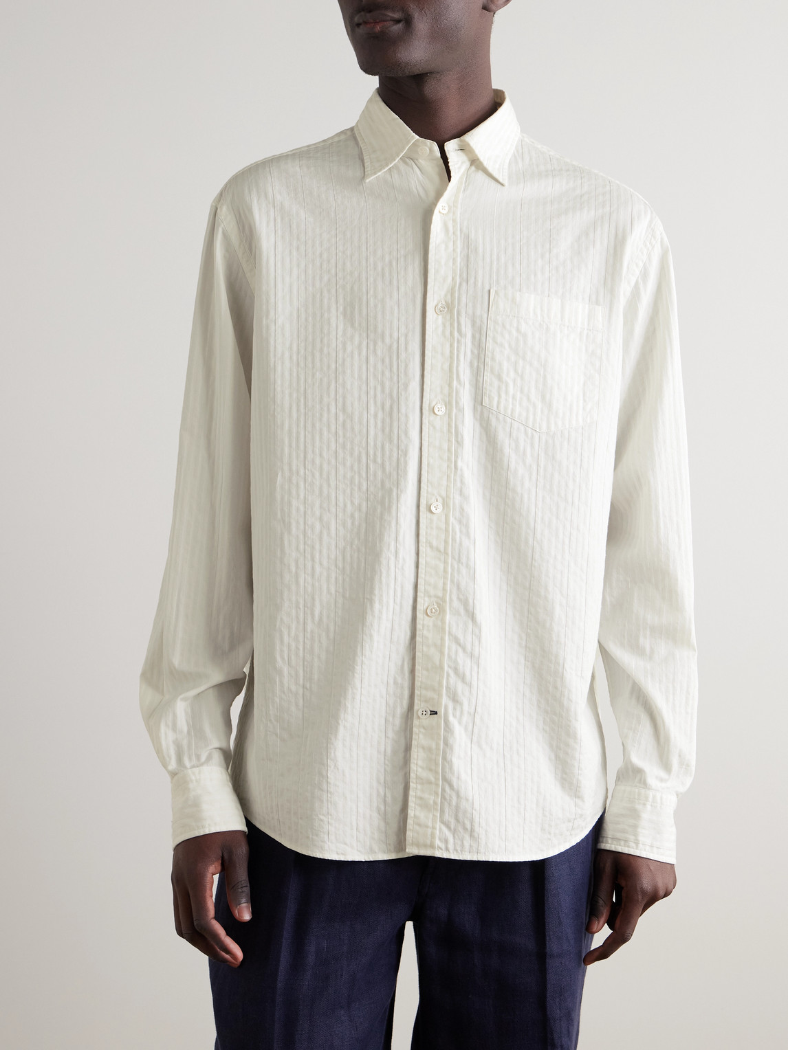 Dunhill Striped Cotton-jacquard Shirt In White