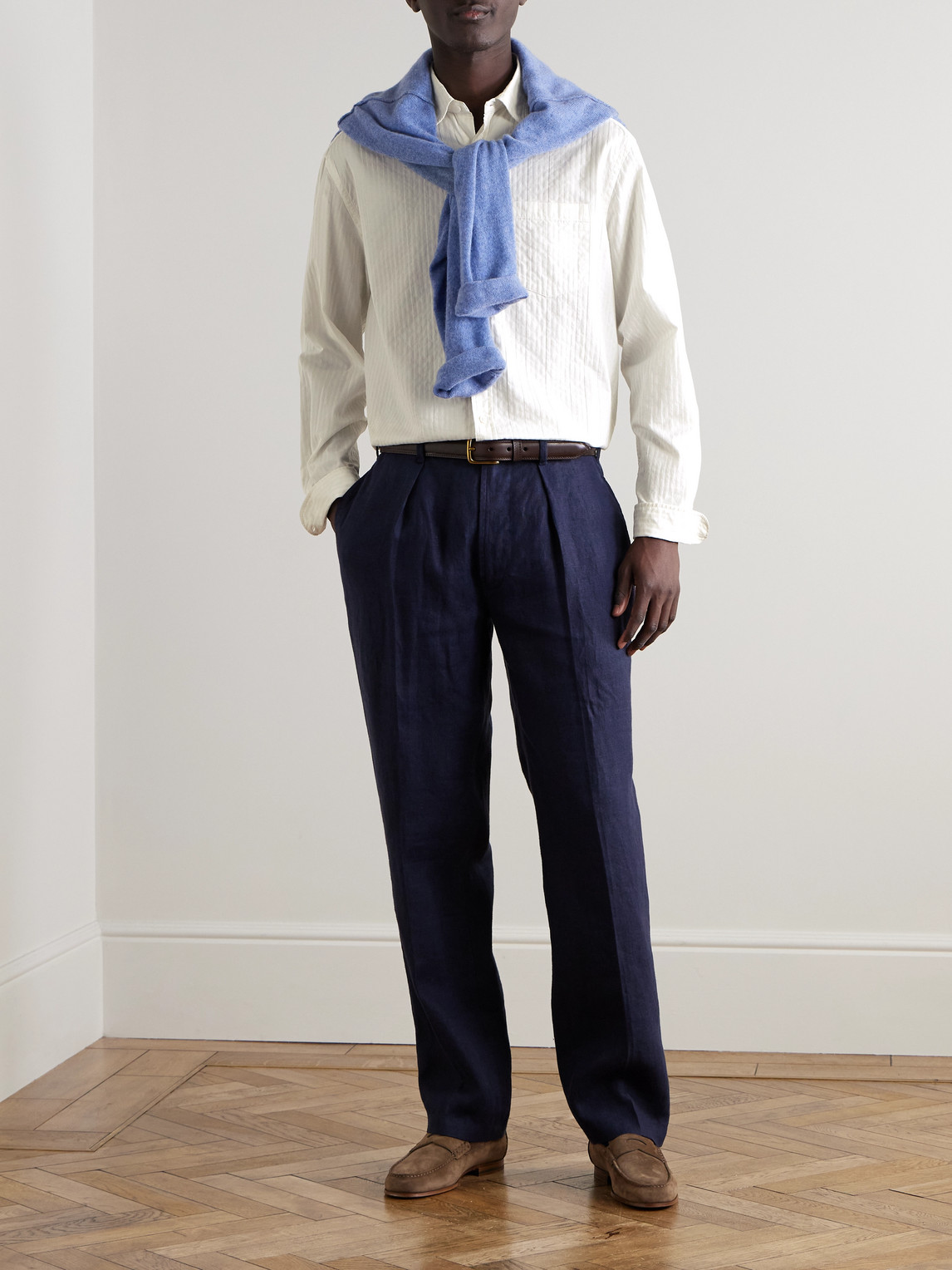 Dunhill Striped Cotton-jacquard Shirt In White