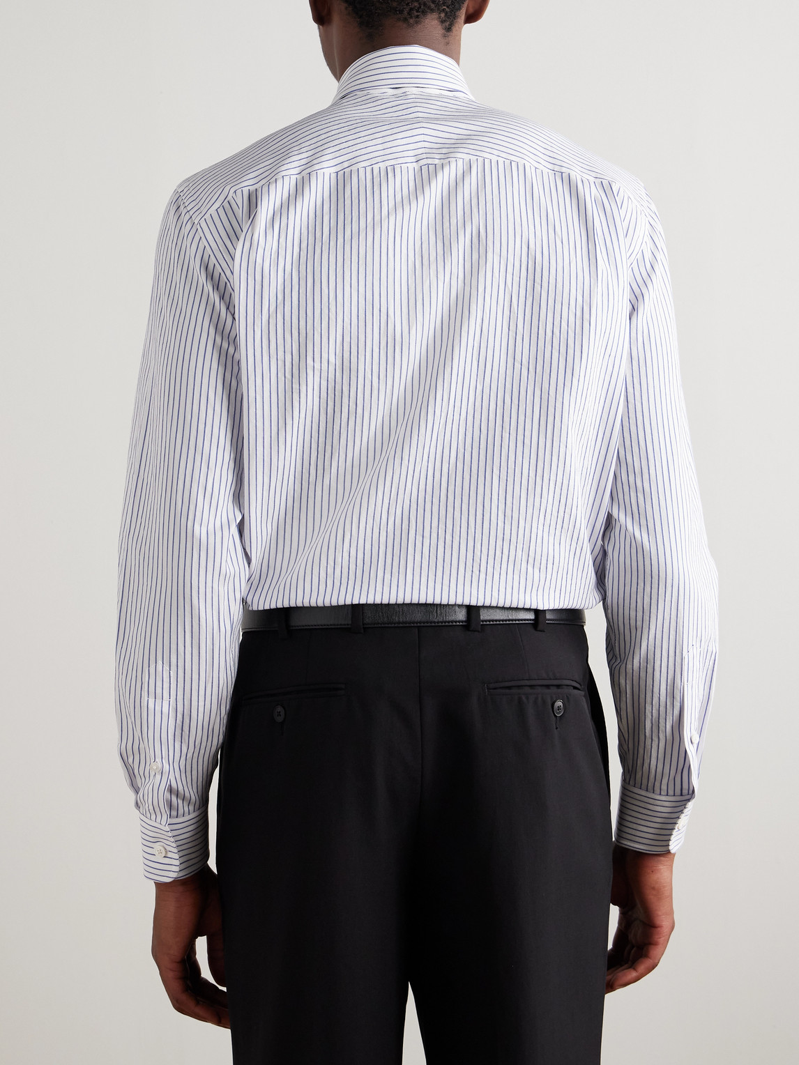 Dunhill Cutaway-collar Striped Cotton Shirt In Blue