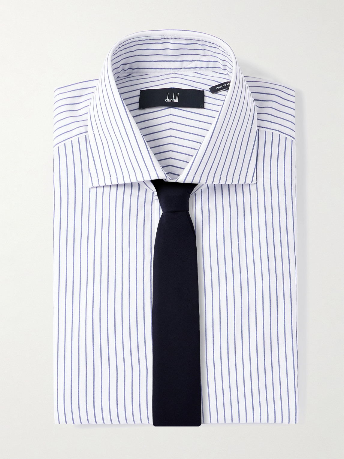 Dunhill Cutaway-collar Striped Cotton Shirt In Blue