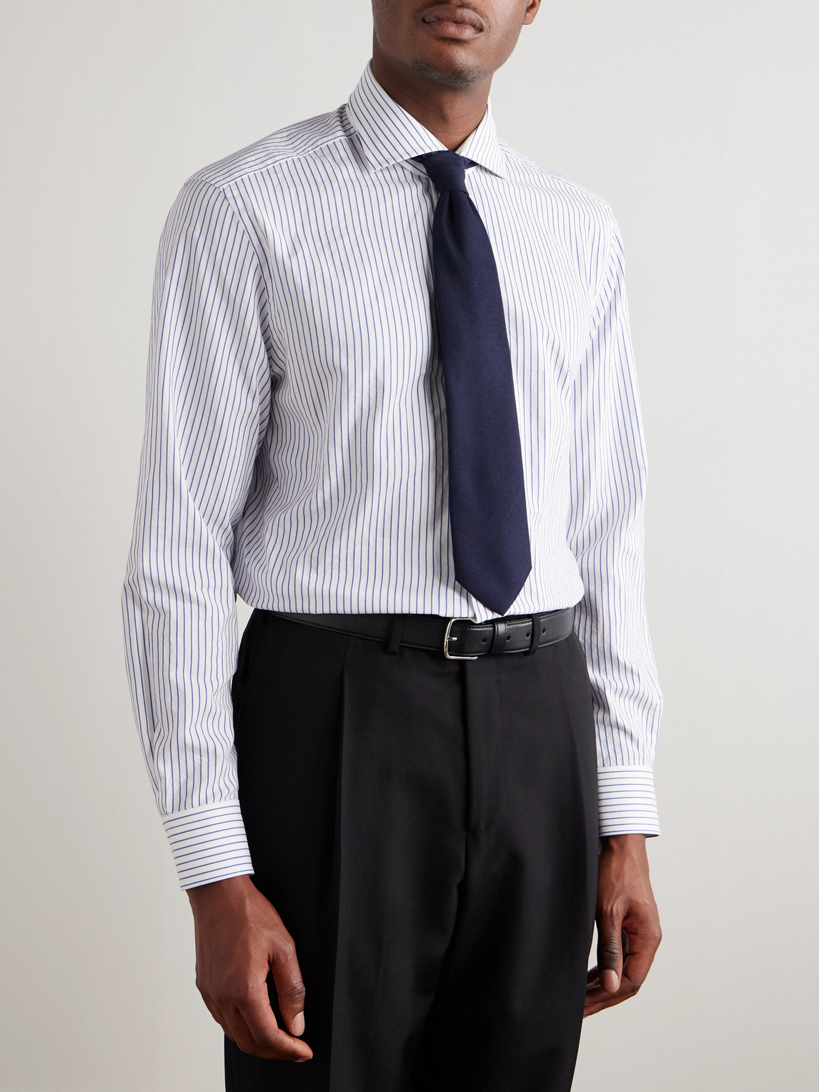 Dunhill Cutaway-collar Striped Cotton Shirt In Blue