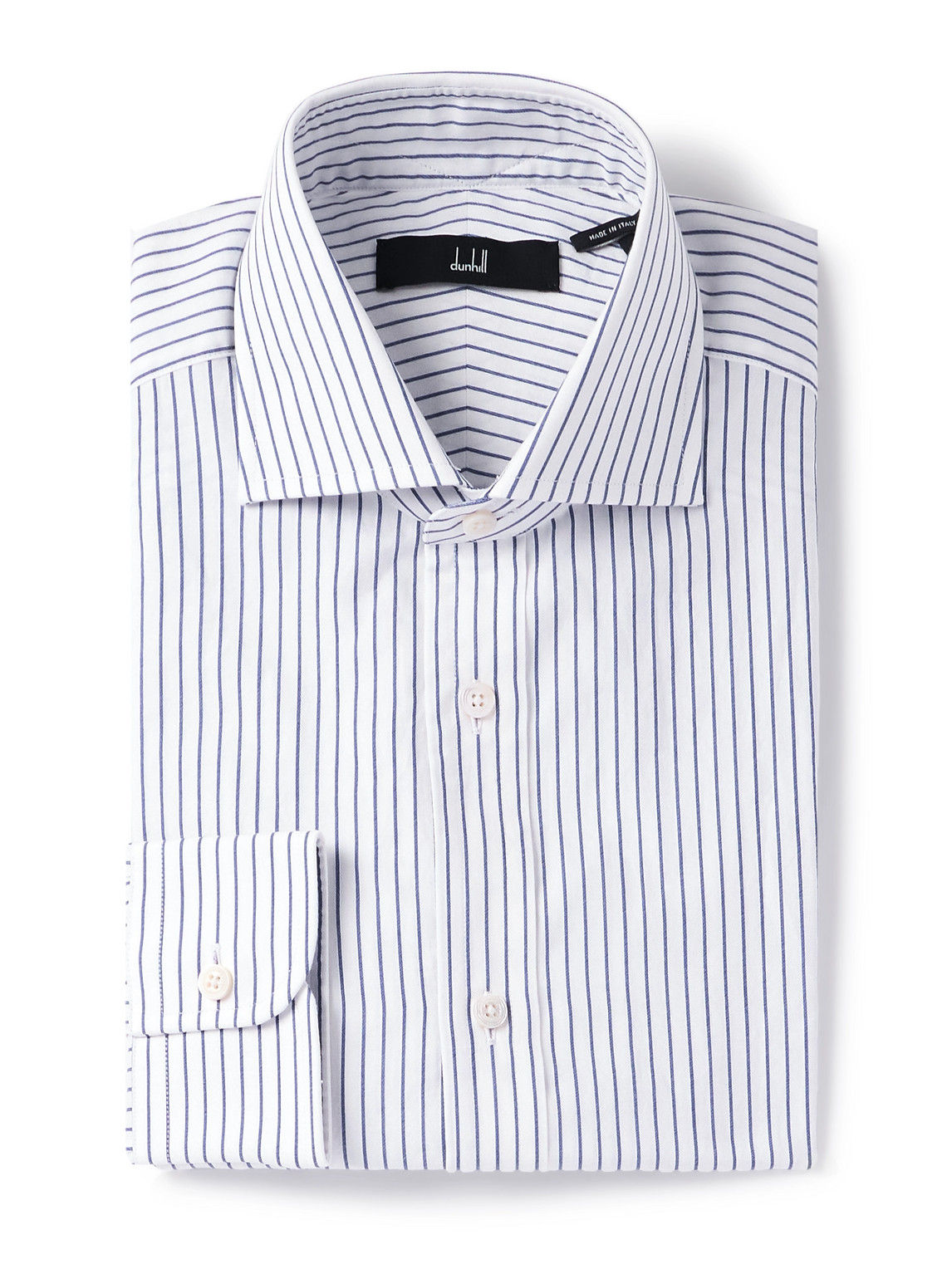 Dunhill Cutaway-collar Striped Cotton Shirt In Blue