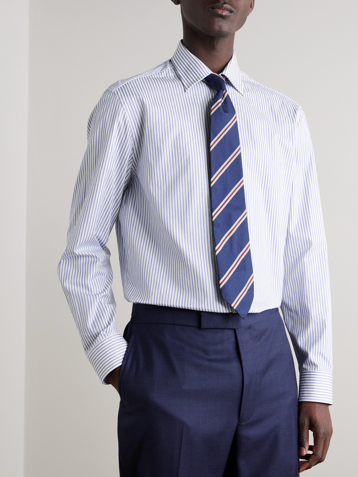 Dunhill Striped Cotton Shirt In Blue