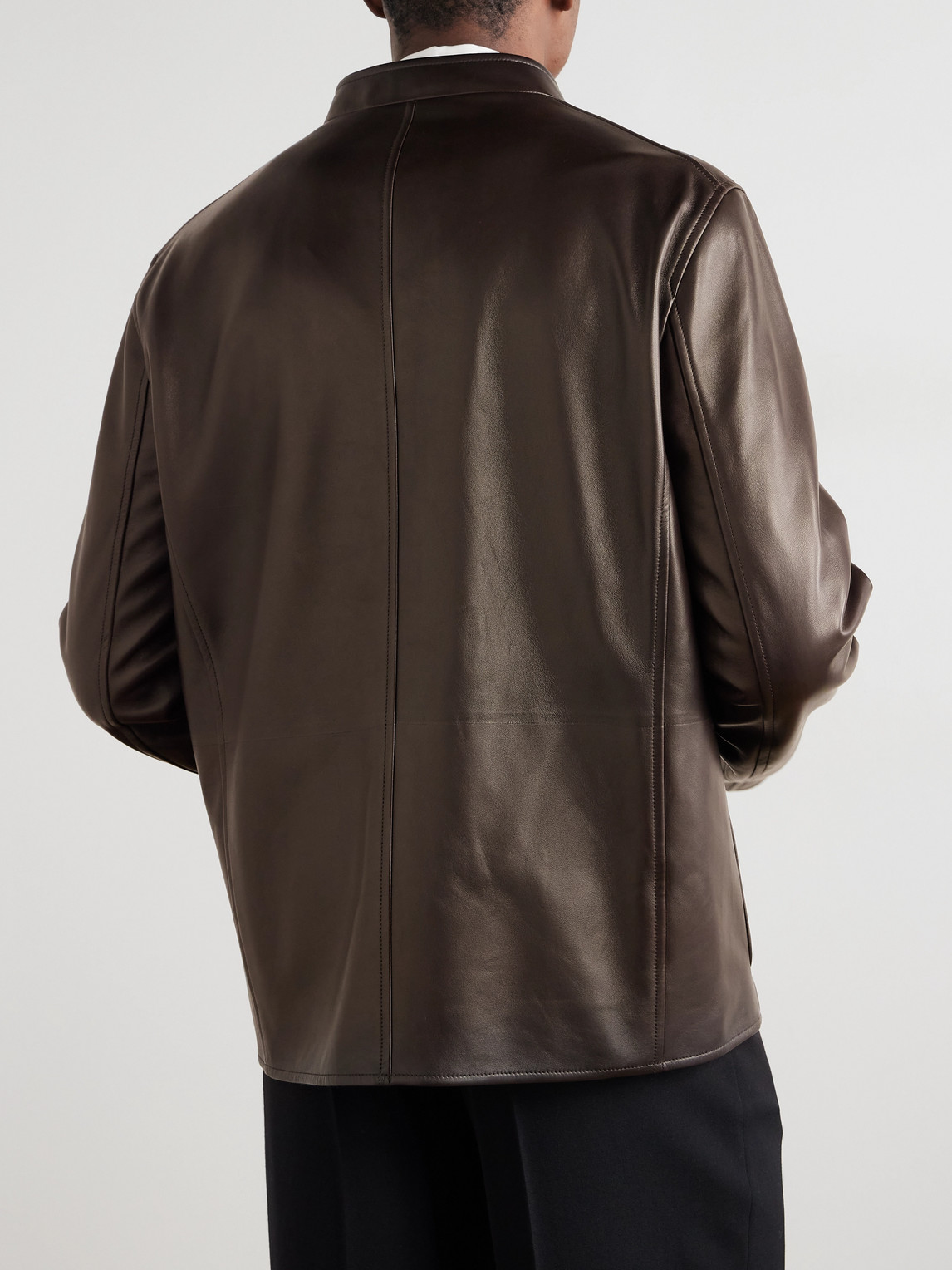 Dunhill Nehru-collar Leather Driving Jacket In Brown