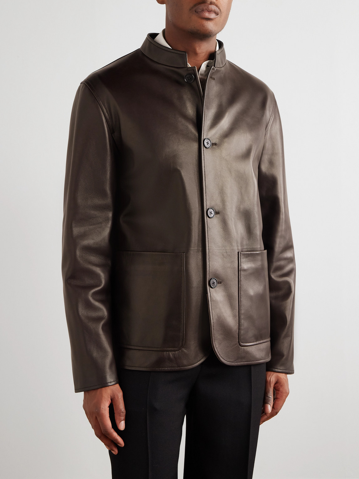 Dunhill Nehru-collar Leather Driving Jacket In Brown