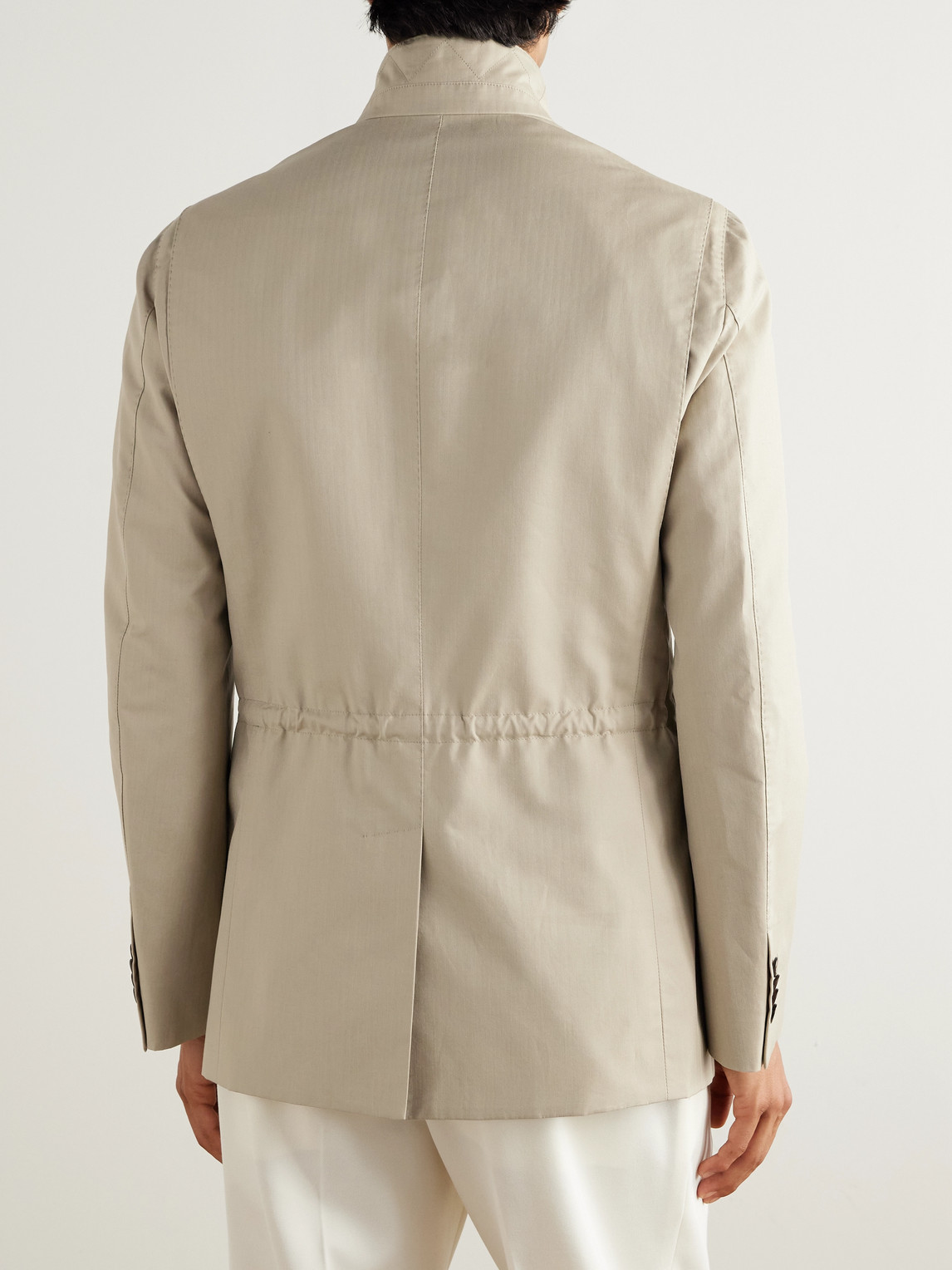 Dunhill Slim-fit Herringbone Cotton And Mulberry Silk-blend Jacket In Neutral