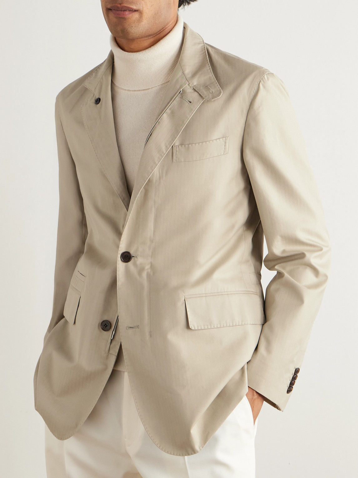Dunhill Slim-fit Herringbone Cotton And Mulberry Silk-blend Jacket In Neutral