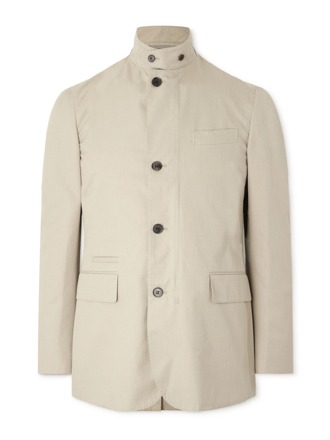 Dunhill Slim-fit Herringbone Cotton And Mulberry Silk-blend Jacket In Neutral