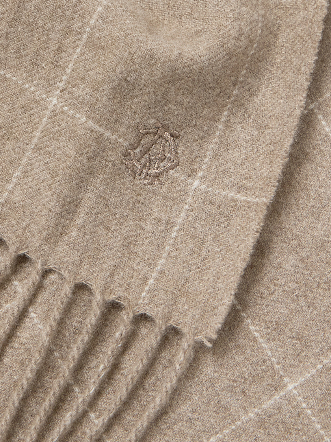 Dunhill Fringed Checked Cashmere Scarf In Gray