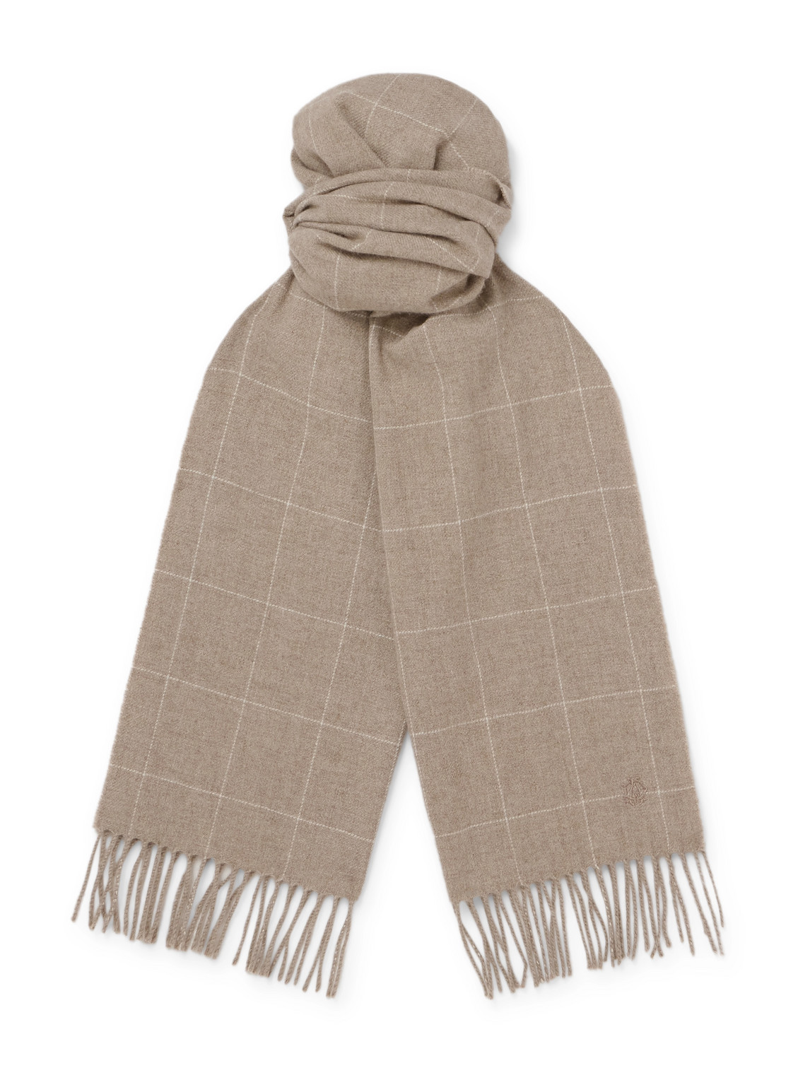Dunhill Fringed Checked Cashmere Scarf In Brown