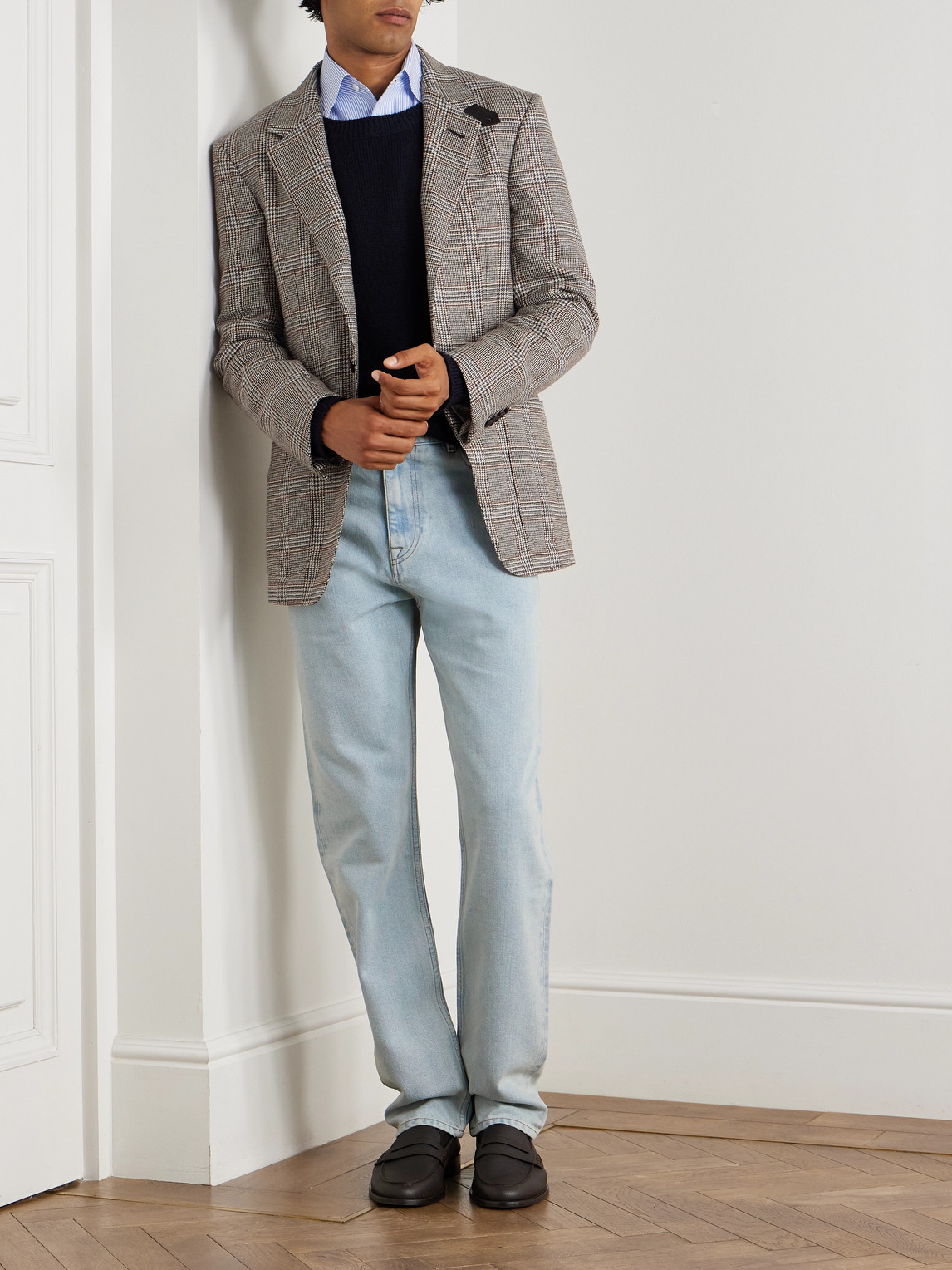 Dunhill Slim-fit Straight-leg Cotton And Mulberry Silk-blend Denim Jeans In Blue