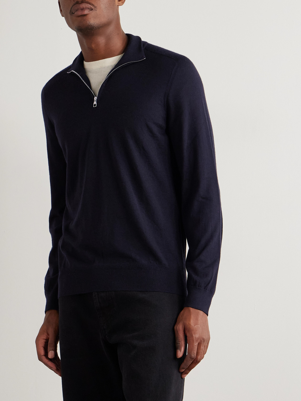 Dunhill Cashmere Half-zip Sweater In Blue