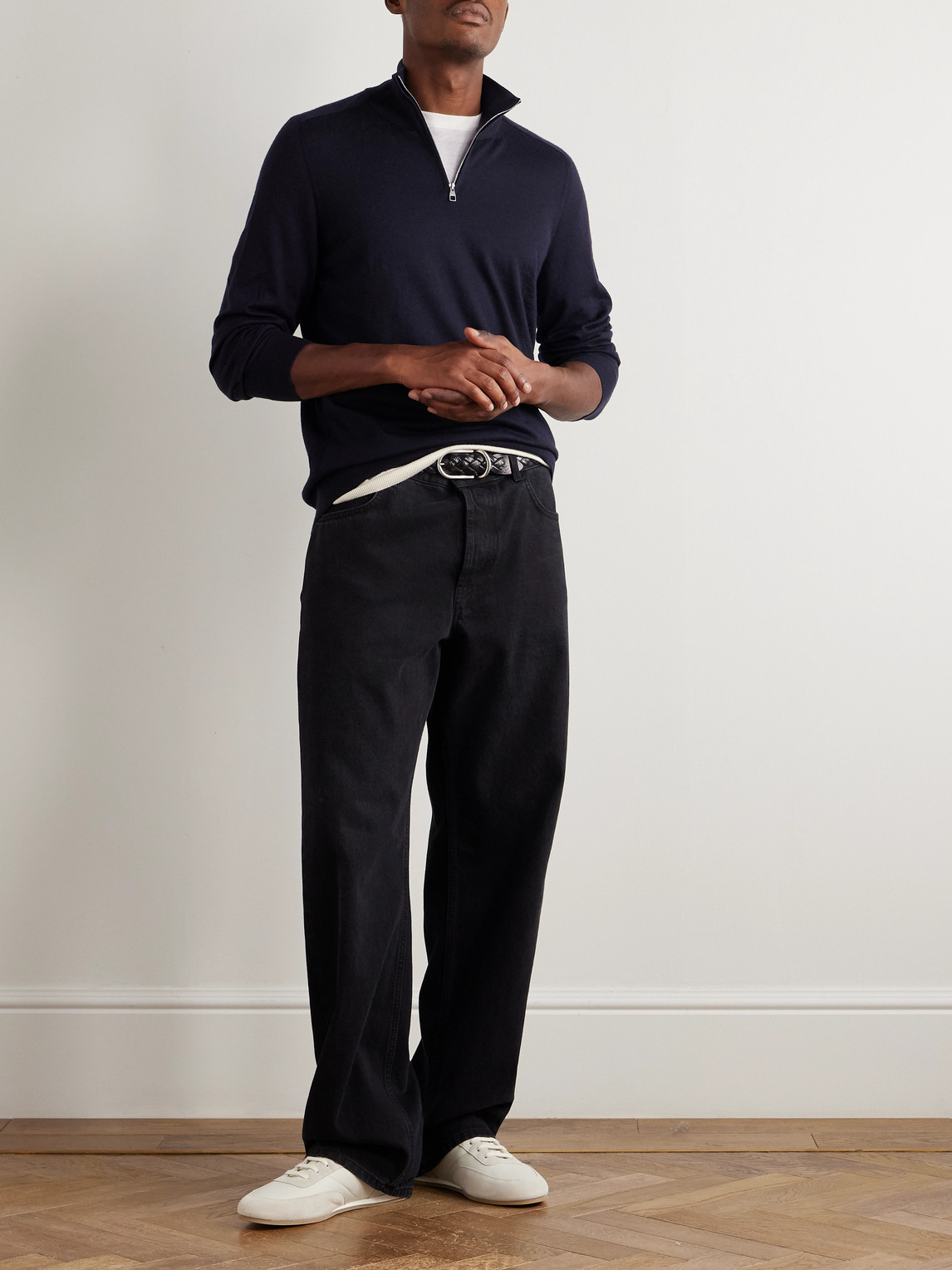 Dunhill Cashmere Half-zip Sweater In Blue