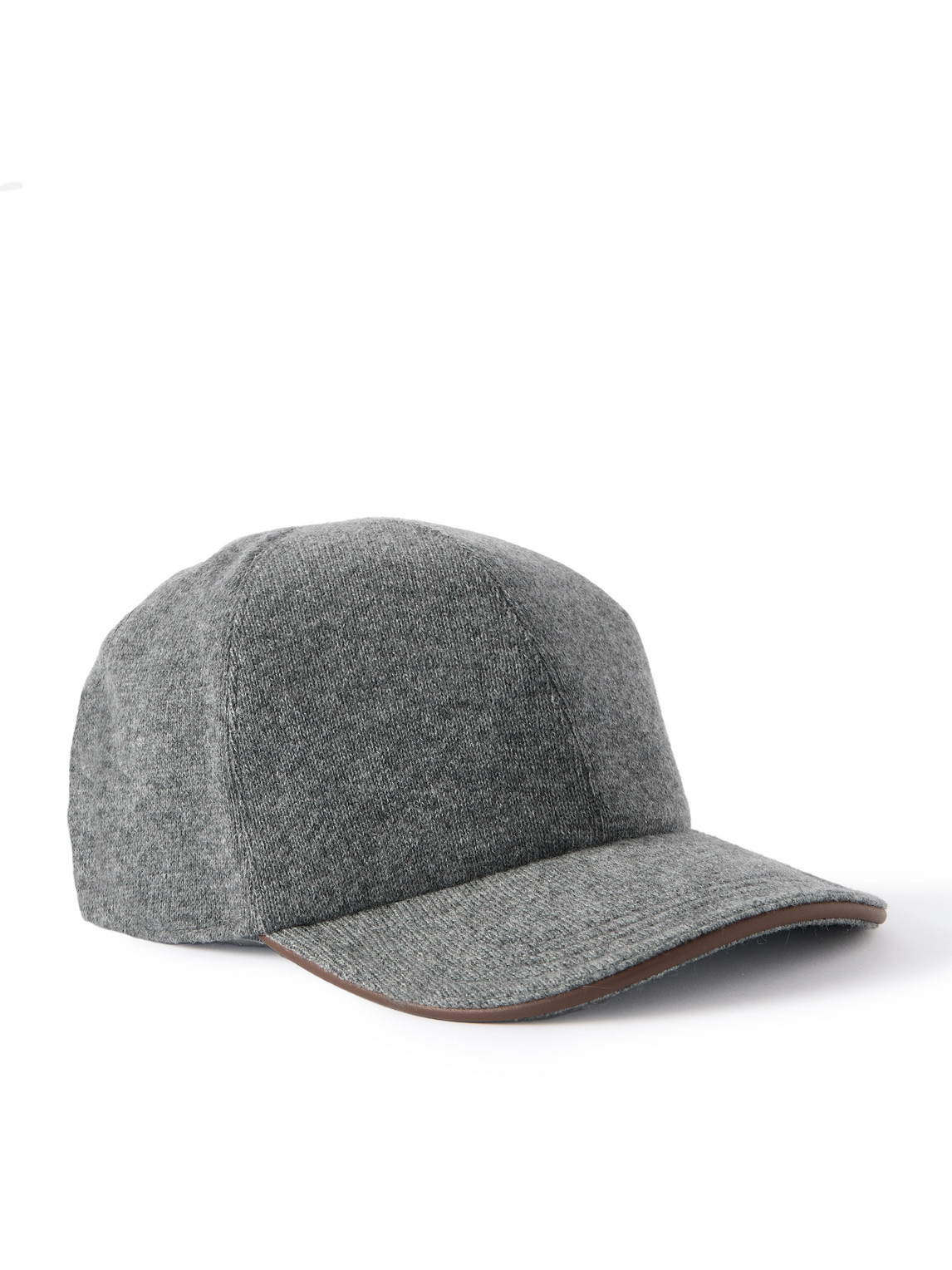 Kiton Leather-trimmed Cashmere Baseball Cap In Gray