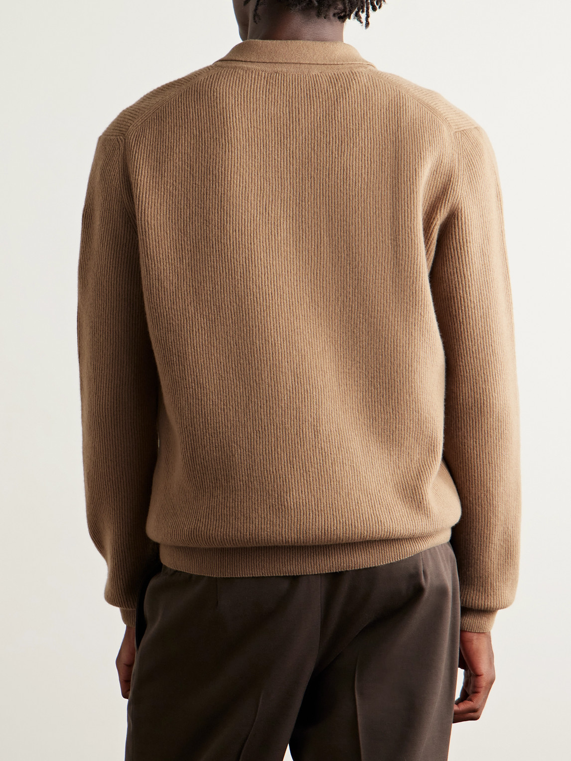 Lardini Ribbed Virgin Wool And Cashmere-blend Polo Sweater In Brown