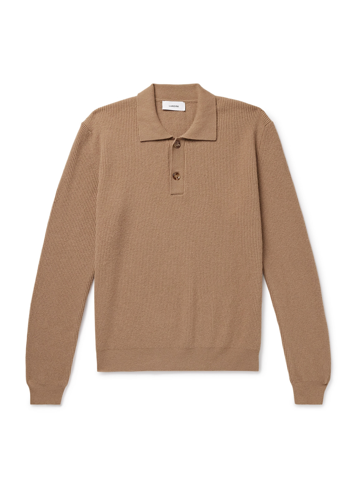Lardini Ribbed Virgin Wool And Cashmere-blend Polo Sweater In Neutral