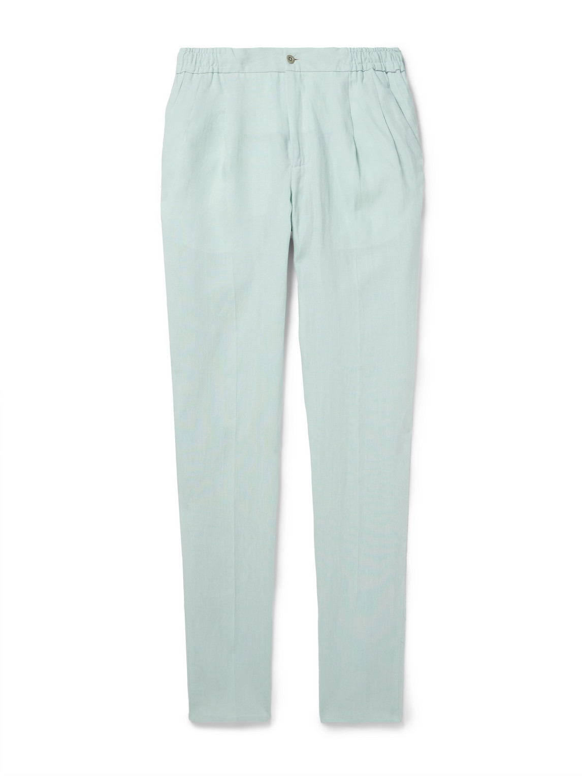 Rubinacci Straight-leg Linen Drawstring Trousers In Blue