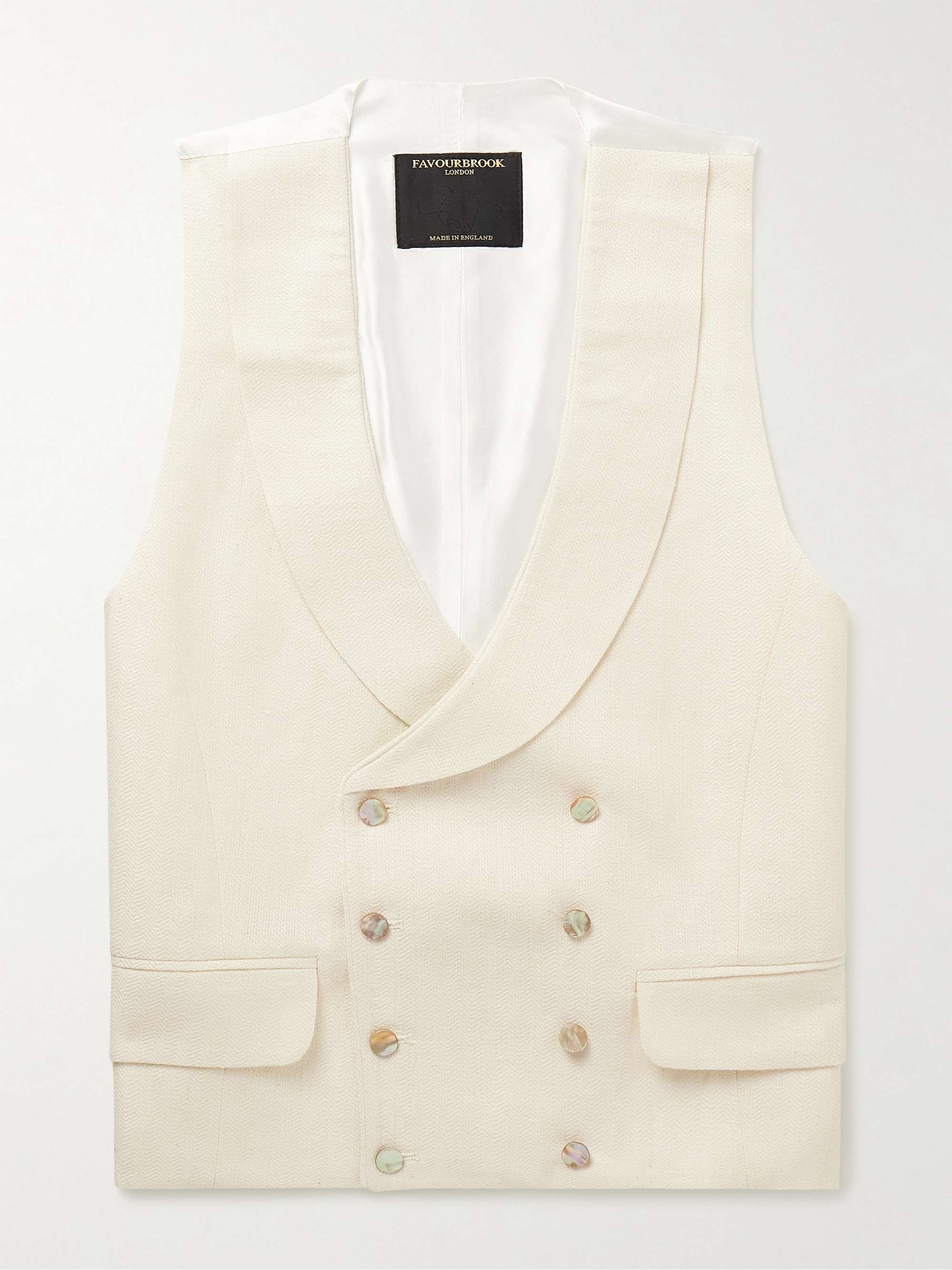 Randwick Slim-Fit Double-Breasted Herringbone Linen and Silk-Blend and Satin Waistcoat