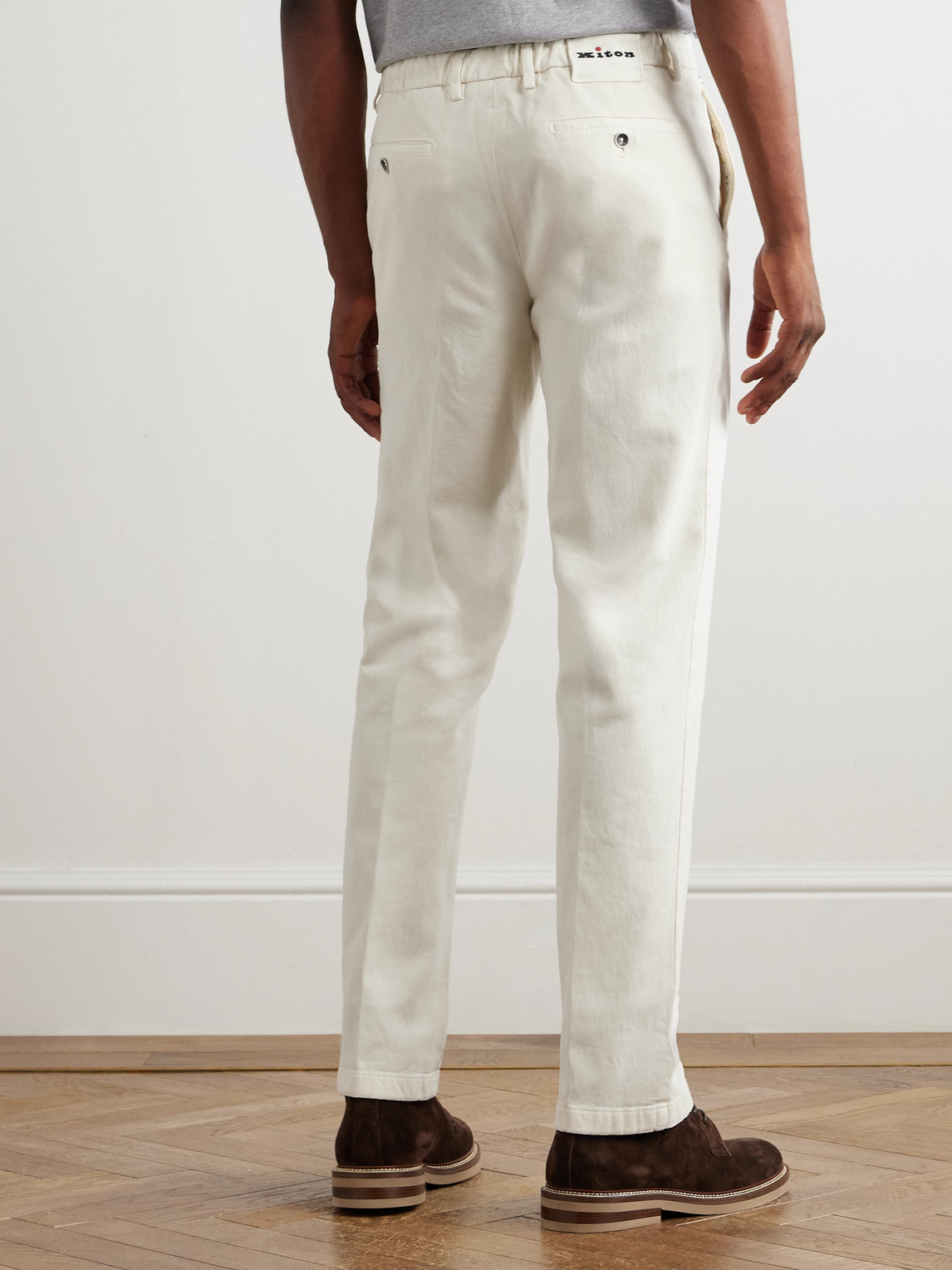 Kiton Tapered Lyocell-blend Twill Trousers In White