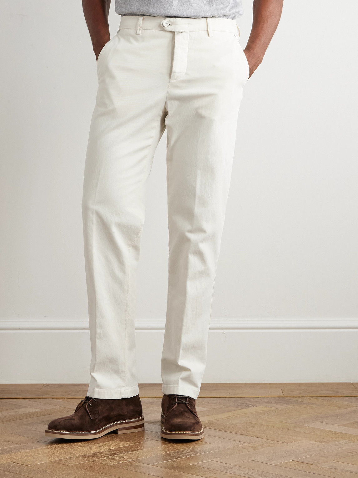 Kiton Tapered Lyocell-blend Twill Trousers In White