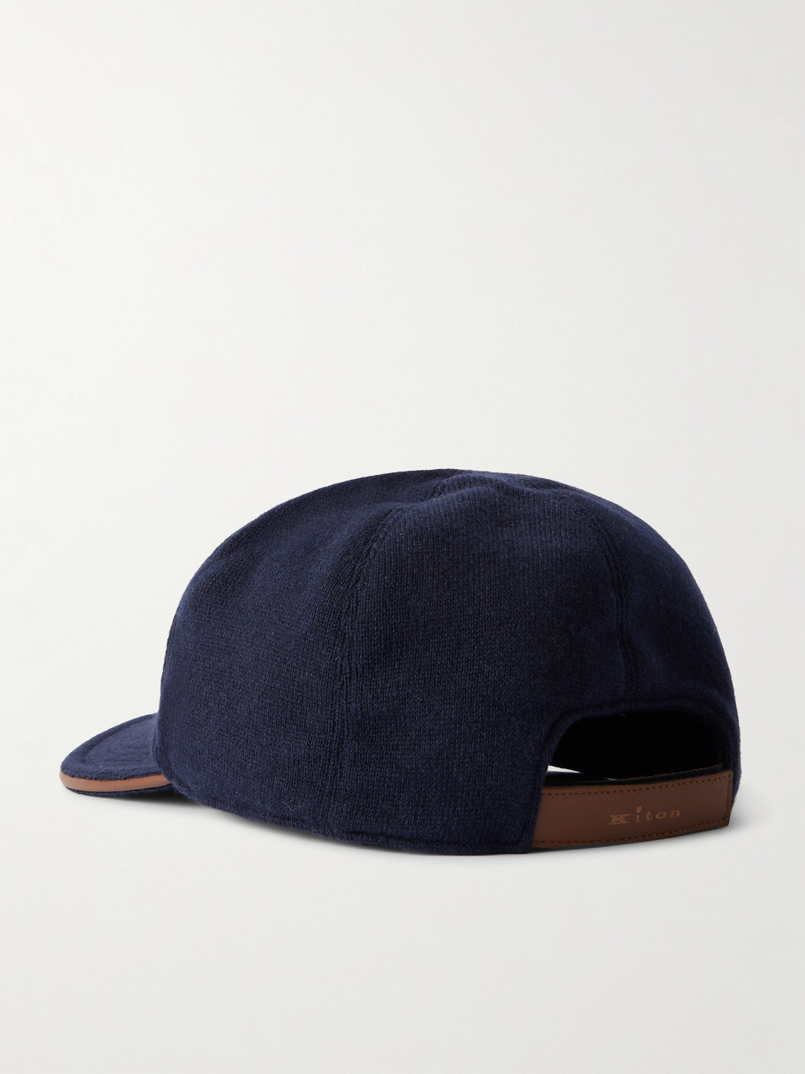Kiton Leather-trimmed Cashmere Baseball Cap In Blue