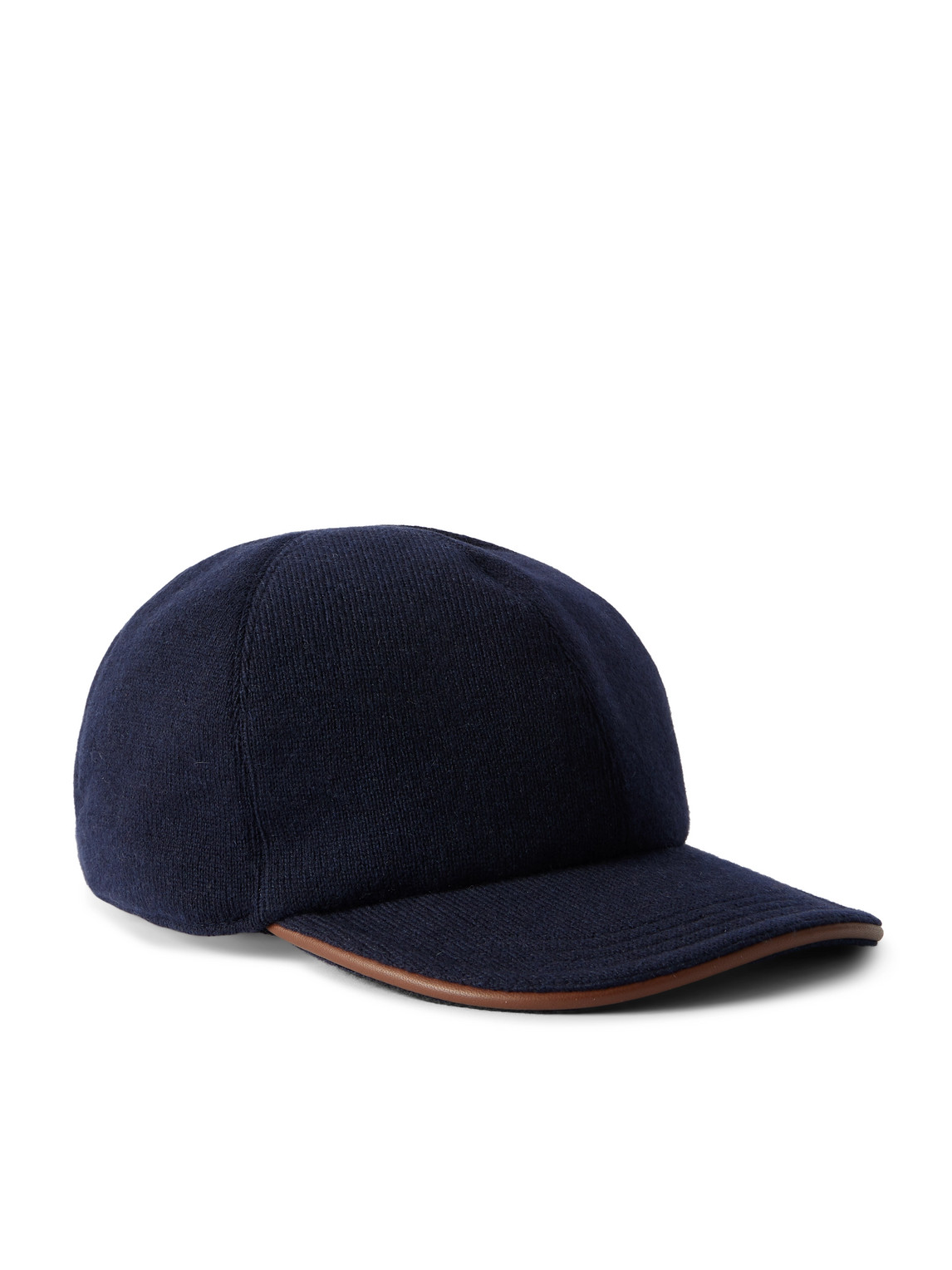 Kiton Leather-trimmed Cashmere Baseball Cap In Blue