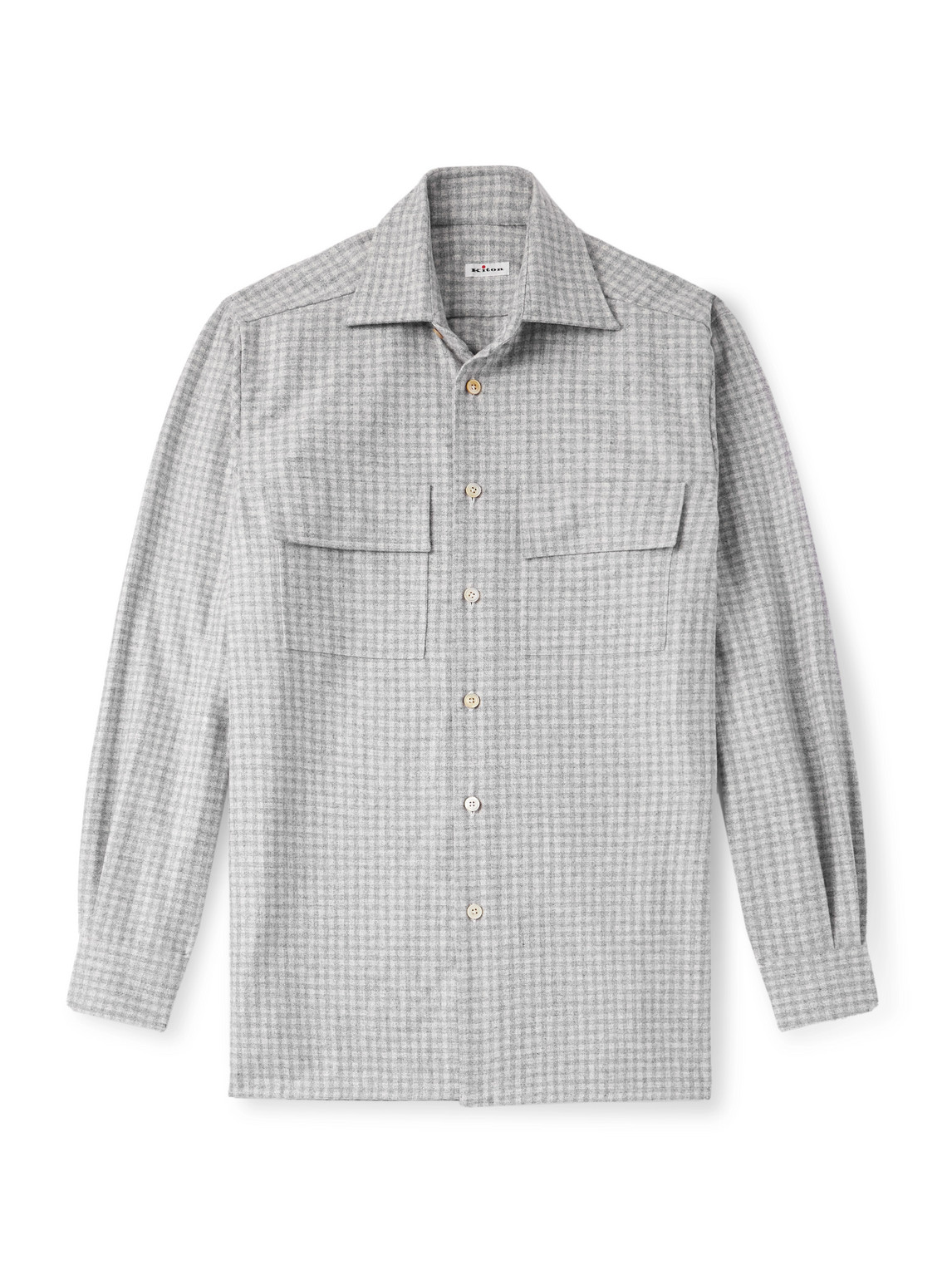 Kiton Checked Virgin Wool-flannel Shirt In Gray